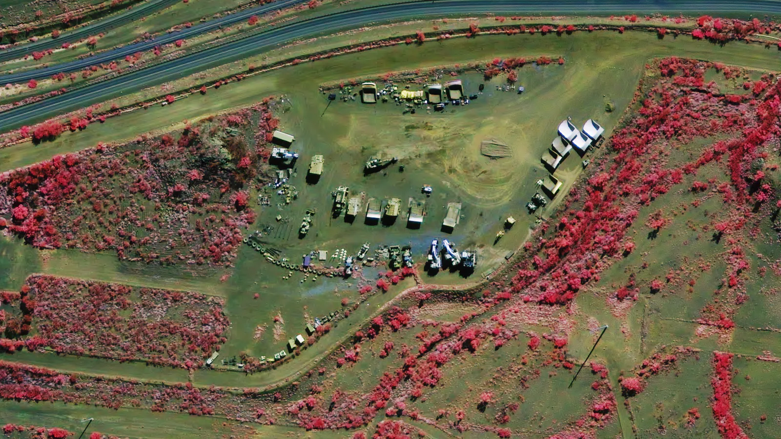 False-colour rendering of the same mine site highlighting spectral variation after atmospheric correction
